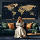Vintage World Map Canvas on the Dark Background Wall Art