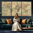 Vintage World Map Wall Art | Ready to Hang and Framed