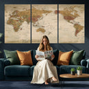 Vintage Detailed World Map Wall Art Canvas Print – Antique