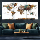 Watercolor World Map Canvas Print – Detailed Map of the