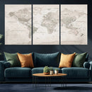 Antique Style World Map Canvas Print - Vintage Detailed