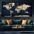 Minimalist World Map Canvas Wall Art - Watercolor Blue and