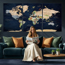 Minimalist World Map Canvas Wall Art - Watercolor Blue and