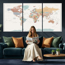 Pastel Colors World Map Wall Art Canvas Print