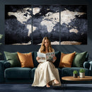 Vintage World Map Canvas Wall Art – Antique Triptych Map