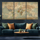 World Map Wall Art Canvas Print, Rustic Map Print, Framed