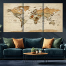 Vintage World Map Canvas Print – Framed Rustic Detailed Map