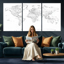 World Map Canvas Print – Framed Modern Detailed Map of the