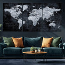 Black World Map Canvas Print – Detailed Map for Couples and