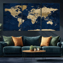 Navy Blue World Map Canvas Print – Detailed Map Minimal Navy