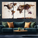 Blue Watercolor World Map Canvas Print – Framed Modern Wall
