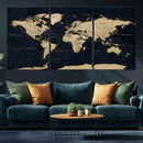 Dark World Map Canvas Wall Art Print, Minimal Black and Gold by MyGreatCanvas | Canvas Wall Art Prints | Photo Prints & Wall Decor