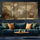 Dark Vintage World Map Canvas Wall Art Print, Antique Map