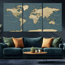 Minimal Vintage World Map Canvas Wall Art Print, Neutral