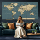 Minimal Vintage World Map Canvas Wall Art Print, Neutral