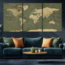 Large World Map Canvas Wall Art Print for Study Room Decor -