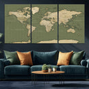 Vintage World Map Canvas Wall Art Print, Classic Global Map