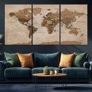 World Map Canvas Wall Art Print, Detailed Global Map Artwork