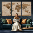 World Map Canvas Wall Art Print, Detailed Global Map Artwork