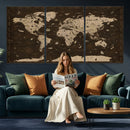 Colorful World Map Canvas Wall Art with Landmarks – Framed