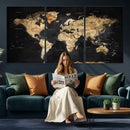 World Map Canvas Wall Art with Famous Landmarks – Framed