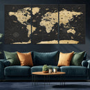 Vintage Blue and Brown World Map Canvas Wall Art – Framed by MyGreatCanvas | Canvas Wall Art Prints | Photo Prints & Wall Decor