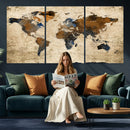Rustic Watercolor World Map Canvas Wall Art – Framed Travel