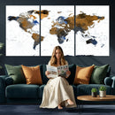 Colorful Watercolor World Map Canvas Wall Art – Framed