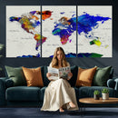Vintage World Map Canvas Wall Art – Framed Travel Map with