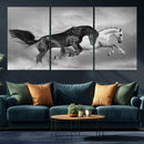 Wild Horses Wall Art Canvas Print – Framed Black and White