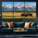 Bison in Mountain Landscape Wall Art Canvas Print – Western by MyGreatCanvas | Canvas Wall Art Prints | Photo Prints & Wall Decor