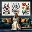 Watercolor Botanical Canvas Wall Art Set, Navy Terracotta by MyGreatCanvas | Canvas Wall Art Prints | Photo Prints & Wall Decor