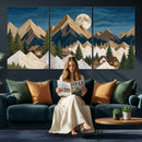 Moonlit Mountain Cabin Wall Art Canvas Print, Rustic Mountain Landscape Canvas Print, Woodland Cabin Wall Decor, Framed Nature Artwork Ready to Hang by MyGreatCanvas | Canvas Wall Art Prints | Photo Prints & Wall Decor