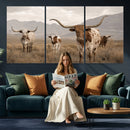 Rustic Texas Longhorn Cow Canvas Wall Art Print, Rustic Farm Animal Photography Print, Farmhouse Country Decor, Western Ranch Art