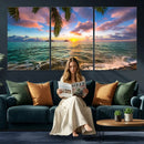 Hawaii Beach Sunset Canvas Wall Art Print, Tropical Ocean Landscape Artwork, Palm Tree Coastal Decor for Living Room Bedroom by MyGreatCanvas | Canvas Wall Art Prints | Photo Prints & Wall Decor