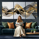 Black and Gold Abstract Wall Art, Modern Wave Canvas Print, Elegant Flowing Smoke Art, Luxury Living Room Decor by MyGreatCanvas | Canvas Wall Art Prints | Photo Prints & Wall Decor