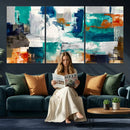 Blue Teal Abstract Canvas Wall Art, Modern Textured Painting Print, Navy Orange White Contemporary Art, Neutral Living Room Decor, Office Art by MyGreatCanvas | Canvas Wall Art Prints | Photo Prints & Wall Decor