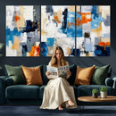 Blue Teal Abstract Canvas Wall Art, Modern Textured Painting Print, Navy Orange White Contemporary Art, Neutral Living Room Decor, Office Art by MyGreatCanvas | Canvas Wall Art Prints | Photo Prints & Wall Decor