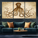 Sepia Octopus Wall Art Abstract Animal Canvas Print
