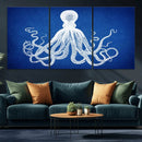 Large 3-Panel Blue Octopus Canvas Wall Art | Coastal Marine by MyGreatCanvas | Canvas Wall Art Prints | Photo Prints & Wall Decor