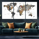 Modern Metallic World Map Canvas Wall Art – Framed