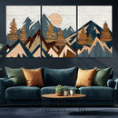 Abstract Wood Panel Effect Mountain Range Top Wall Art