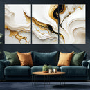 Gold Waves on Pure White Canvas – Gold Abstract Art for