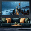Stormy Night at Beach Pier Oil Painting Large Wall Art
