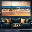 Sunset Beach Wall Art - 3-Panel Framed Canvas Print, Ready