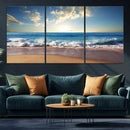 Serene Ocean Sunset Canvas Wall Art - Beach Waves at Sunset,