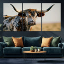 Texas Bull Longhorn Wall Art Canvas Print for Farm House