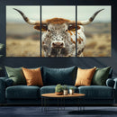 Texas Cow Longhorn Wall Art Canvas Print for Farm House Wall