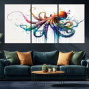 Watercolor Vibrant Octopus Wall Art Canvas Print | Abstract