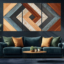 Geometric Wood Art Wall Decor Canvas Print, Rustic Wooden